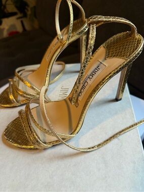 Jimmy Choo Metallic Gold Strappy Stiletto Sandals